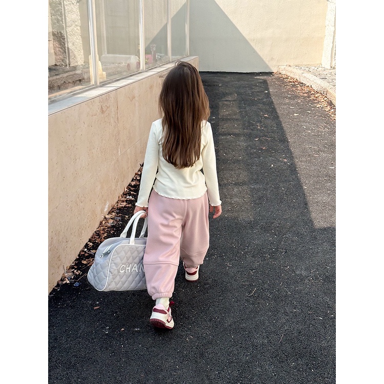 Áo thun trơn viền nhún cho bé gái AG820 sz 90-150  thời trang trẻ em mùa đông 2023, chuản hàng Quảng Châu