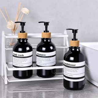 Chai xà phòng bình rỗng đựng xà phòng 500ml có 8 nhãn - chai có vòi bơm màu đen / hổ phách cho nhà bếp / phòng tắm