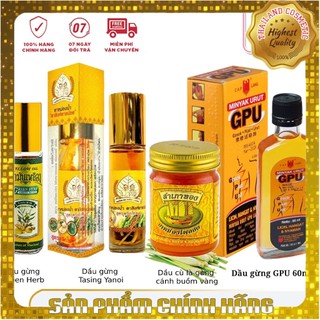 Dầu gừng Tasing Yainoi, dầu gừng Green Herb, cù là gừng cánh buồm vàng, Dầu gừng sả GPU 60ml, Dầu ớt Geliga 60ml
