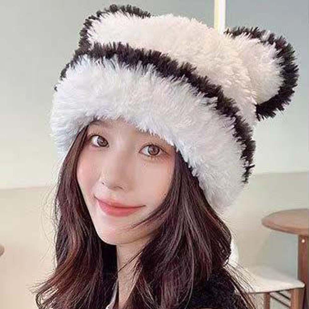 Desmond Mũ Len Dày Ấm Áp Mùa Thu Đông Hình Tai Mèo / Đầu Lâu Kẻ Sọc Phối Lông Thanh Lịch Dễ Phối Đồ
