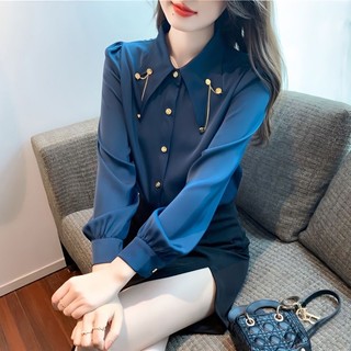 Áo Sơ Mi Chiffon Cao Cấp Phối Dây Xích Thời Trang Mùa Xuân 2023 Cho Nữ