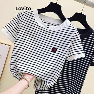 Lovito Áo thun có cổ sọc tương phản thường ngày cho nữ LNE39558 (Nhiều màu)