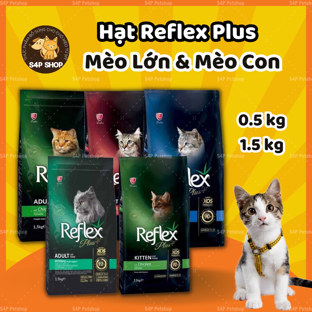 Thức ăn hạt reflex plus cho mèo lớn và mèo con gà, cá hồi, tiêu búi lông, Reflex PLUS - đủ size