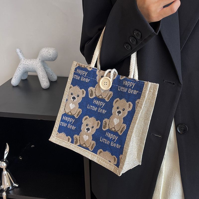 Túi Đựng Hộp Cơm Trưa Bằng Vải Lanh Họa Tiết Hoạt Hình Dễ Thương Phong Cách Hàn Quốc