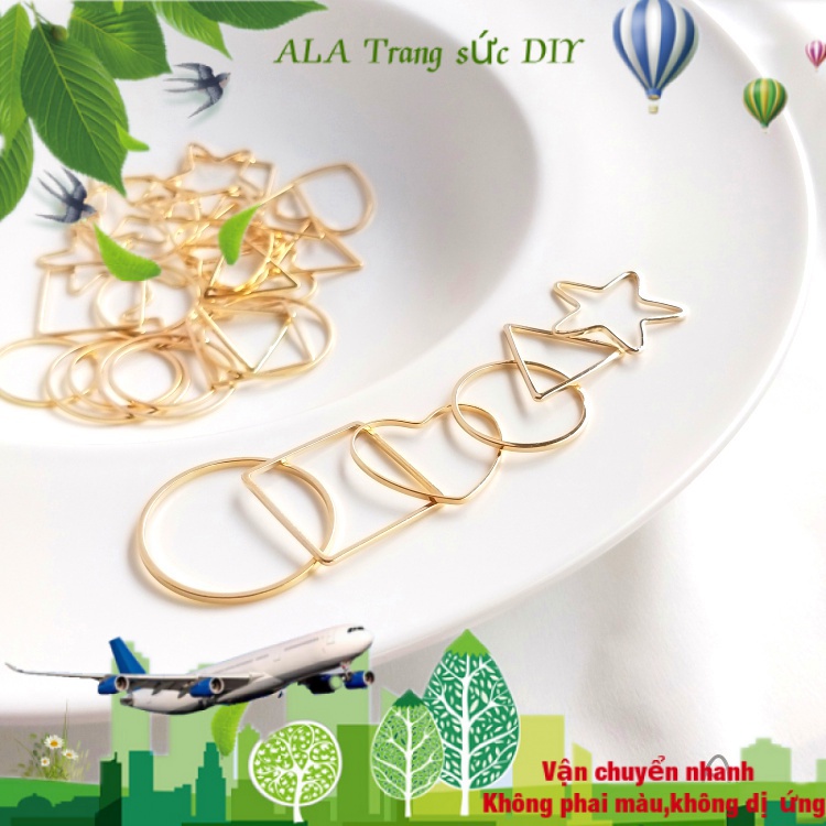 💖Trang sức DIY phụ kiện💖14 Vòng tròn ngôi sao năm cánh tình yêu mạ vàng Vòng tròn hình tam giác vuông Vòng tròn hình học Vòng đeo tai DIY Mặt dây chuyền phụ kiện【Vòng tròn / Vòng hình học】