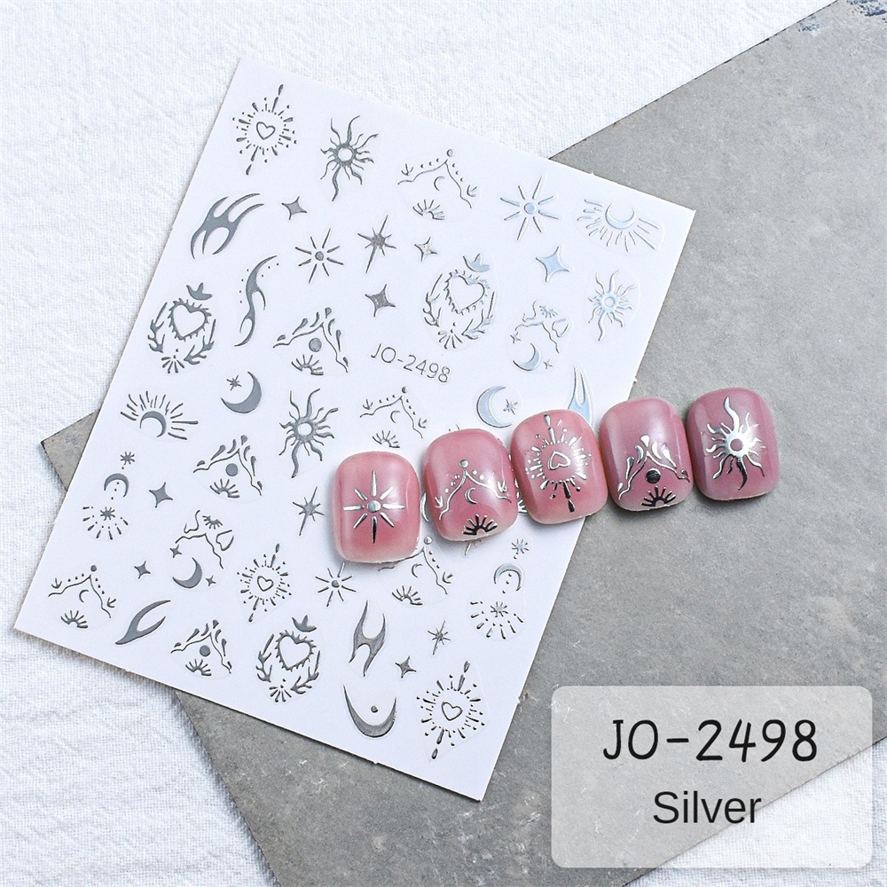 Nhãn dán nghệ thuật móng tay Phong cách ngàn năm Mát mẻ Bướm bạc Sao trăng Mặt trời Gương ma thuật Hình tròn Dán móng tay Internet Người nổi tiếng Phong cách nóng bỏng
