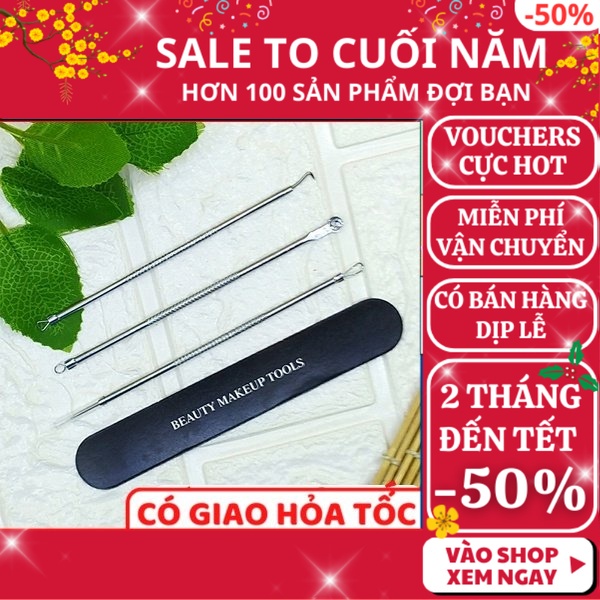 Bộ 3 dụng cụ nặn mụn đầu đen, trứng cát, cám...cao cấp có hộp đựng đi kèm an toàn nhỏ gọn - Phát Huy Hoàng