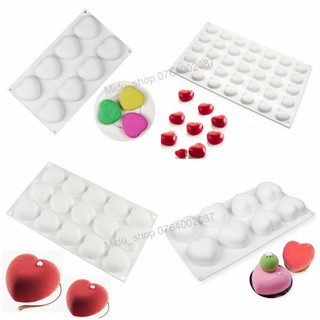 Khuôn silicon hình trái tim 8/15/35 ô làm bánh mousse rau câu pudding các loại