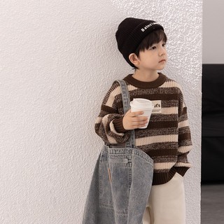 Áo len kẻ nâu vintage cho bé trai