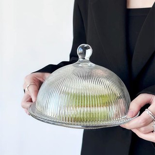 Đĩa thủy tinh đựng bánh trái cây / món tráng miệng có nắp đậy phong cách châu âu ins