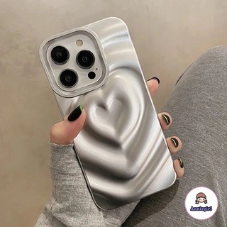 Ốp Điện Thoại Trái Tim Tình Yêu 3D Bạc Tương Thích Cho IPhone 17 Air 16 15 14 13 12 11 Pro Max 14 Pro Max Chống Sốc Matte Mềm TPU Ốp lưng Di Động