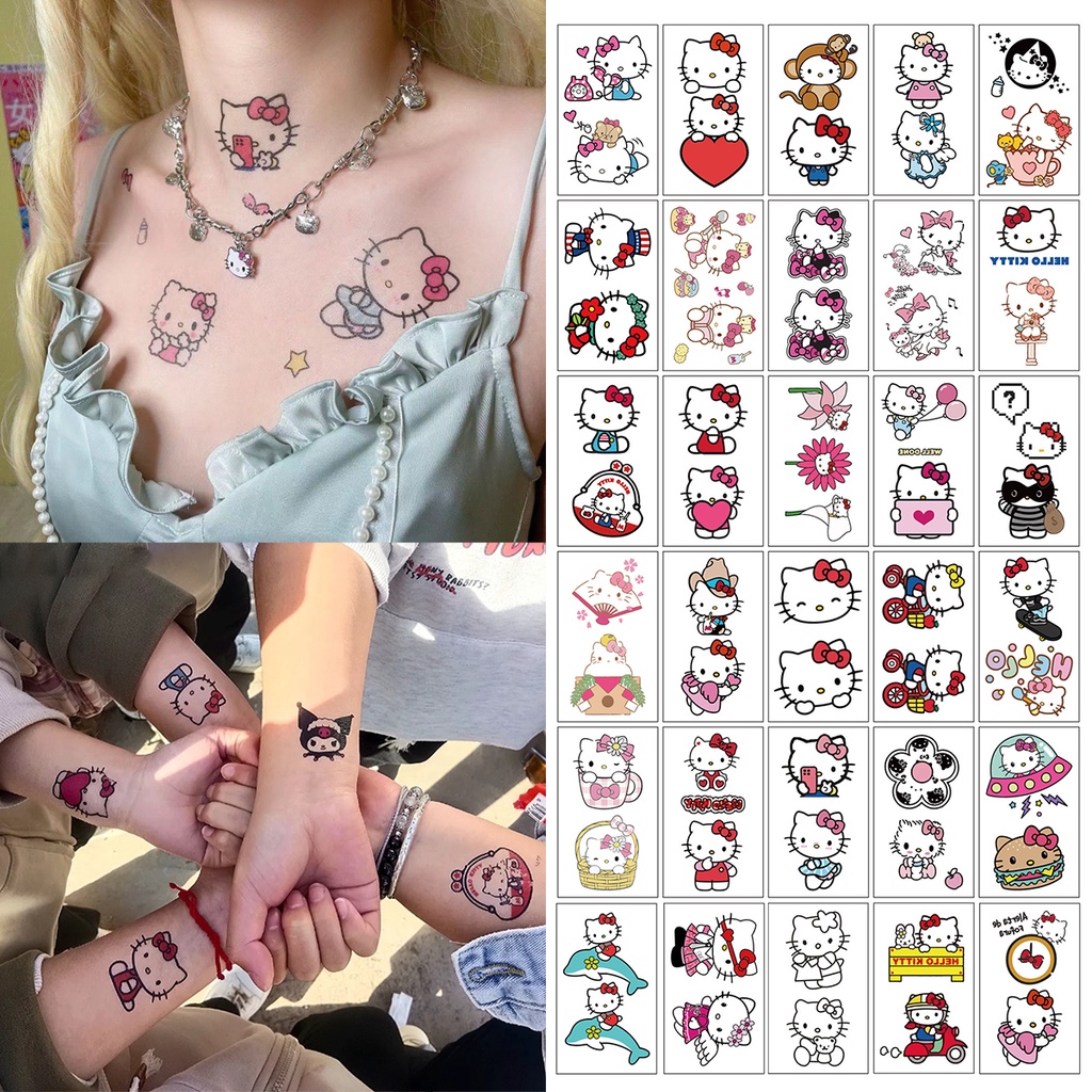 30 Chiếc Kuromi kitty Chống Thấm Nước Bền Hình Xăm Miếng Dán Hoạt Hình Dễ Thương Sinh Viên Hình Xăm Miếng Dán Đồ Chơi