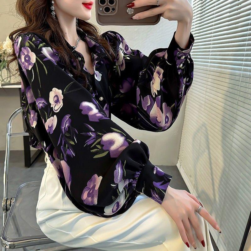 Áo Sơ Mi Chiffon Plus Size Tay Phồng Phong Cách Hàn Quốc Cho Nữ