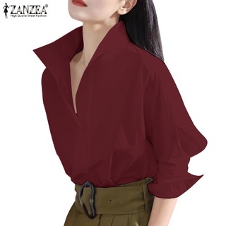 Zanzea áo sơ mi nữ dài tay cổ bẻ thời trang vintage