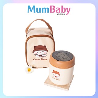 Bình ủ cháo trữ sữa giữ nhiệt Cocobear ruột inox cao cấp có túi xách tiện dụng MumBaby