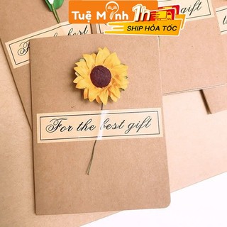 Thiệp giấy kraft Vintage hoa hướng dương/ hoa khô handmade tặng sinh nhật VPPTUEMINH, chúc mừng