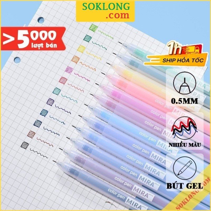 Bút gel ngòi 0.5mm Mira nhiều màu nét trơn mượt [SOKLONG], bút viết calligraphy đa năng