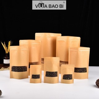 [Combo 5]Túi zip giấy kraft đựng thực phẩm TP08 túi xi măng kéo có ô trong suốt đựng bánh kẹo hạt khô ngũ cốc
