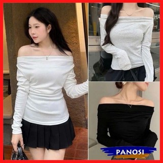  Áo thun nữ trễ vai dài tay sang chảnh áo thun dài tay nữ chất thun cotton co giãn A44 PANOSI 