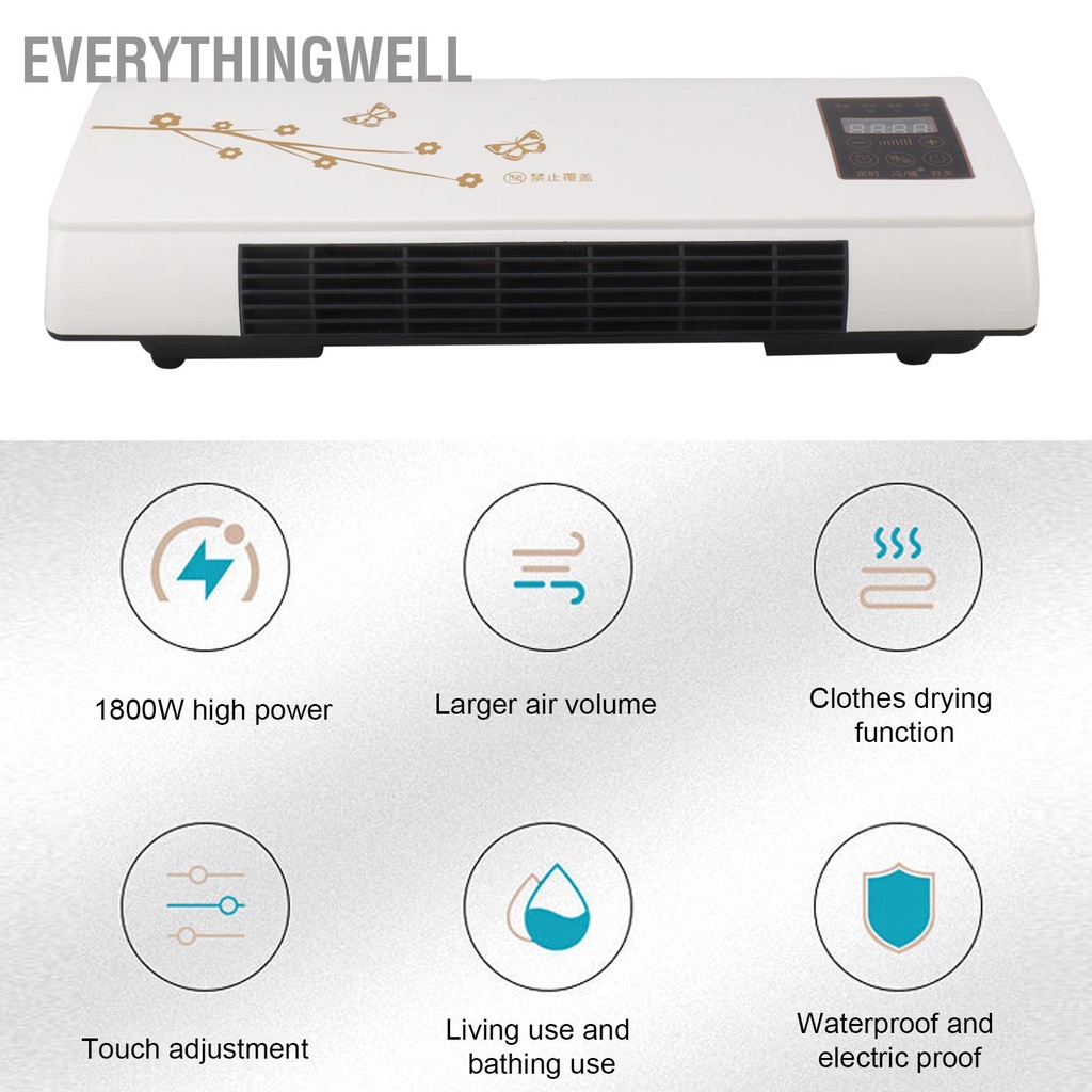 EverythingWell Điều hòa không khí làm mát và sưởi ấm Máy điều hòa treo tường nhỏ cho phòng khách phòng ngủ