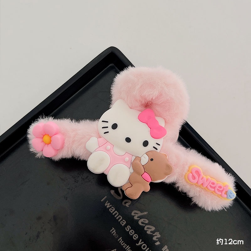 Kẹp Tóc Hình sanrio Phủ Lông Phong Cách Hàn Quốc Dễ Thương Cho Nữ