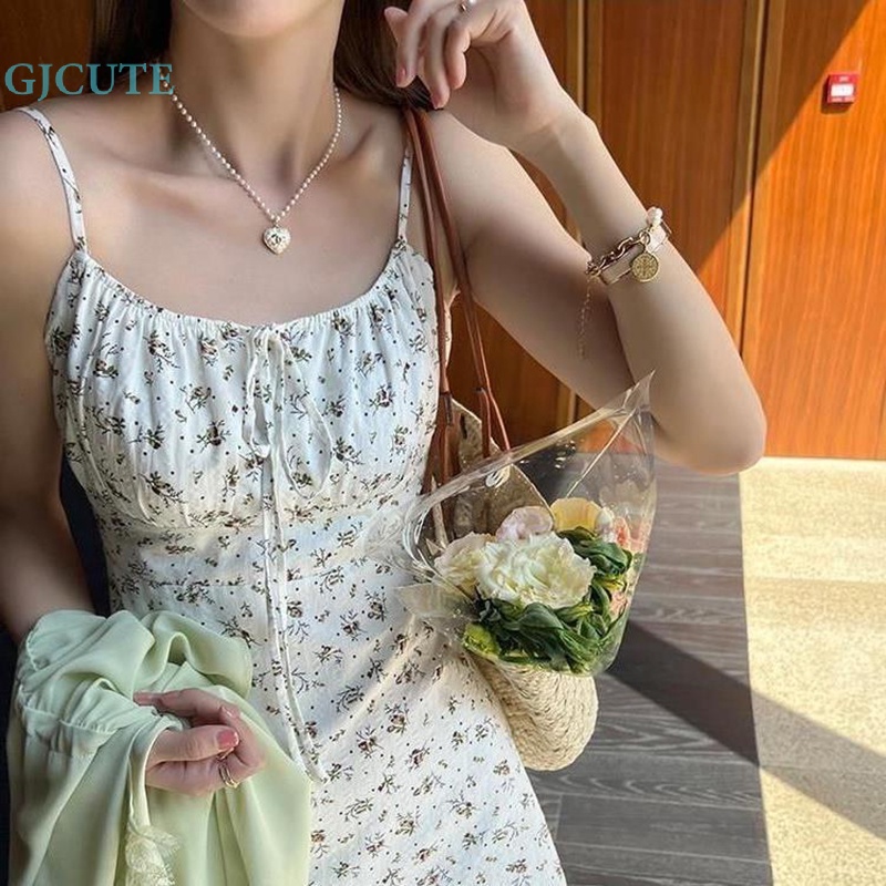 Gjcute Đầm Hai Dây mini Họa Tiết Hoa Phong Cách boho Cổ Điển Ngọt Ngào Mùa Hè Wd