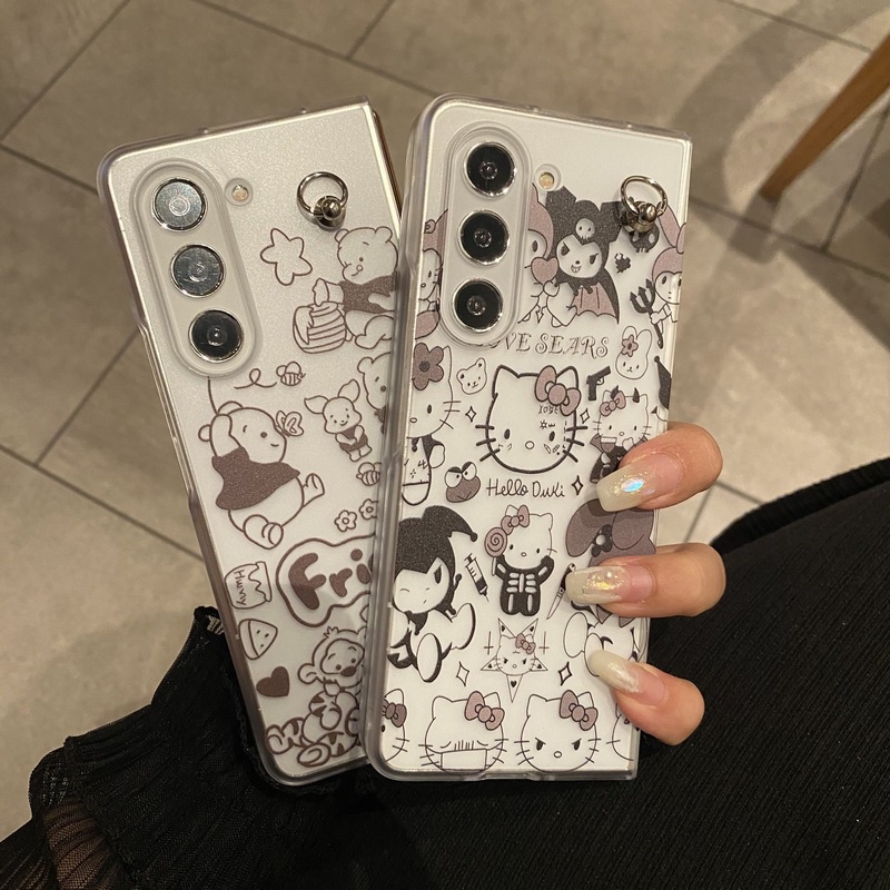 Bao Da Điện Thoại Nắp Lật Vẽ Hình Gấu Pooh / Mèo kitty Cho samsung galaxy z flip 5 4 3 2 1 flip3 flip4 flip5 fold5 z fold 5 4 3 2 5g Vỏ