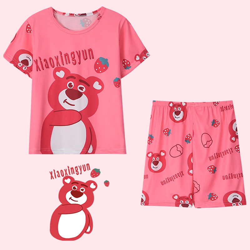 Gấu Dâu  Bộ Đồ Ngủ Ngắn Tay Họa Tiết Hoạt Hình Thời Trang Mùa Hè Cho Bé Gái