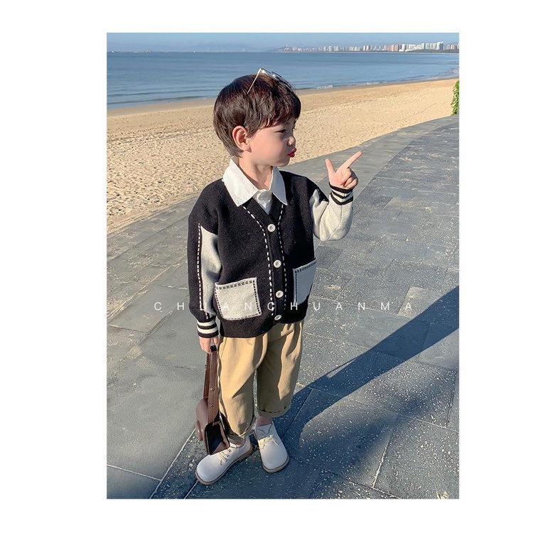 Áo Khoác cardigan Dệt Kim Mỏng Phong Cách Hàn Quốc Thời Trang Mùa Thu Cho Bé Trai