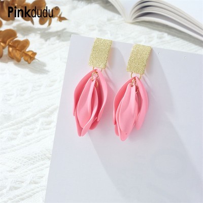 Khuyên tai Pinkdudu PD1549 hình cánh hoa tua rua tráng men ngọt ngào sáng tạo cho nữ 7 mày tùy chọn