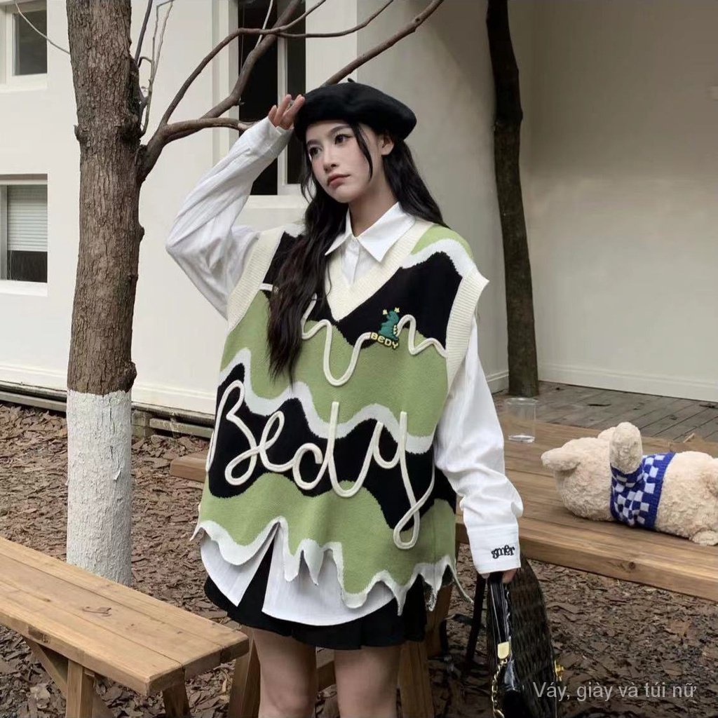 Dopamine Áo sweater Dệt Kim Không Tay Phong Cách Đường Phố Thời Trang Xuân Thu Dành Cho Nữ