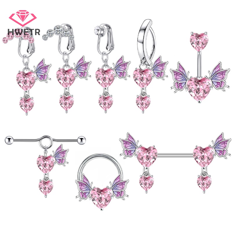 Khuyên rốn/ mũi/ tai HWETR bằng thép không gỉ hình cánh bướm/ trái tim mới