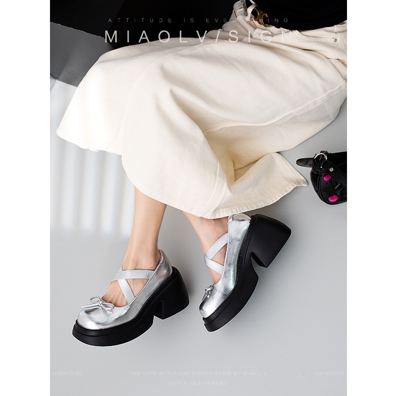 One more shoes⭐Mary jane Giày Đế Xuồng Dày Dặn Quai Chéo Thắt Nơ Thời Trang Xuân Hè Thu Cho Nữ