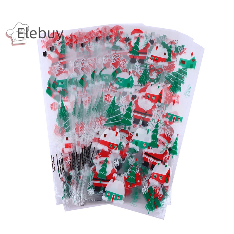 Set 50 túi đựng kẹo ELEBUY bằng nhựa với dây ruy băng đựng quà tặng giáng sinh/ trang trí tiệc cho trẻ em