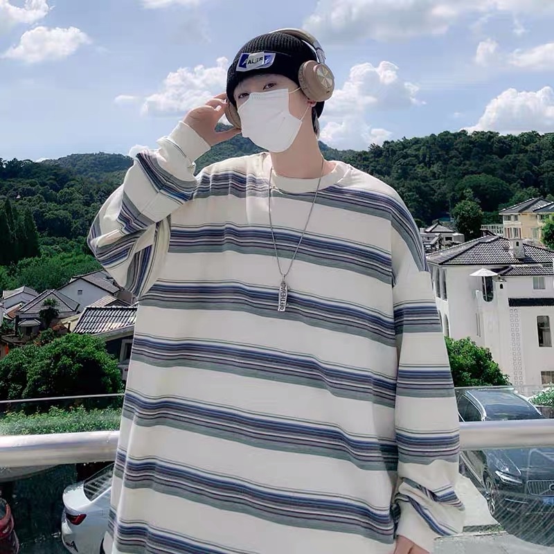 Áo nỉ sweater kẻ đen ngang unisex bo tay chun phong cách hàn quốc 2023 EA097 Meme