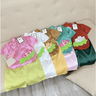 Size 10-30kg: bộ lụa hoa sen, bộ bà ba hoa sen cho bé gái - blhs