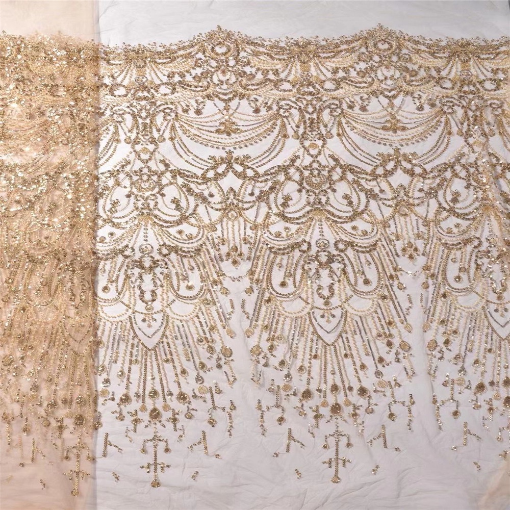 Vải Ren Thêu Họa Tiết Đính Kim Sa Lấp Lánh Thời Trang Âu Mỹ Dùng May Đầm Cưới