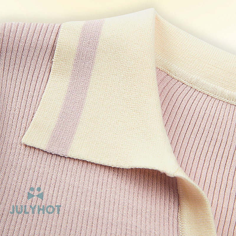 Áo Thun Dệt Kim Tay Ngắn Màu Tương Phản Thời Trang Mùa Hè Cho Nữ