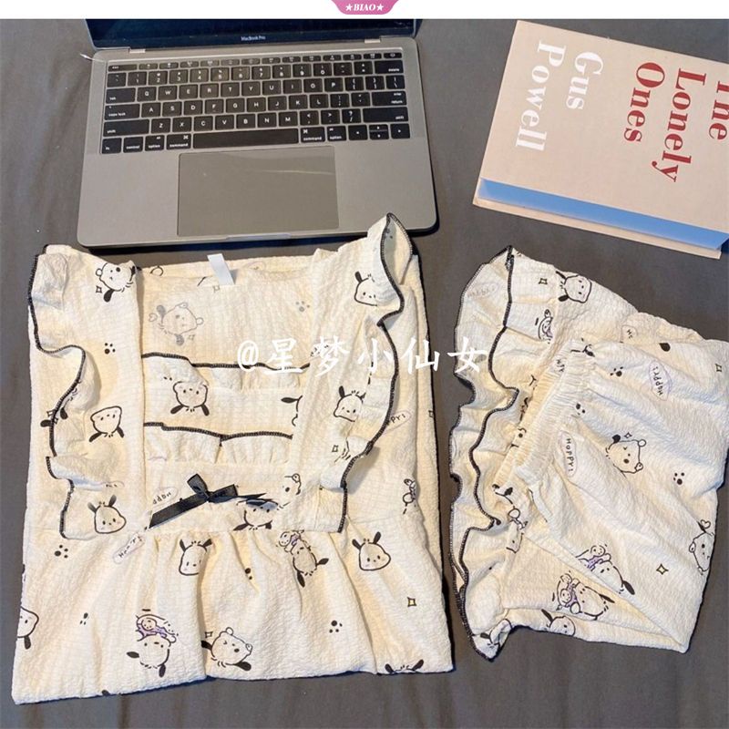 SANRIO Mới Bộ Đồ Ngủ Ngắn Tay In Hoạt Hình kuromi melody Dễ Thương Thời Trang Mùa Hè Cho Nữ