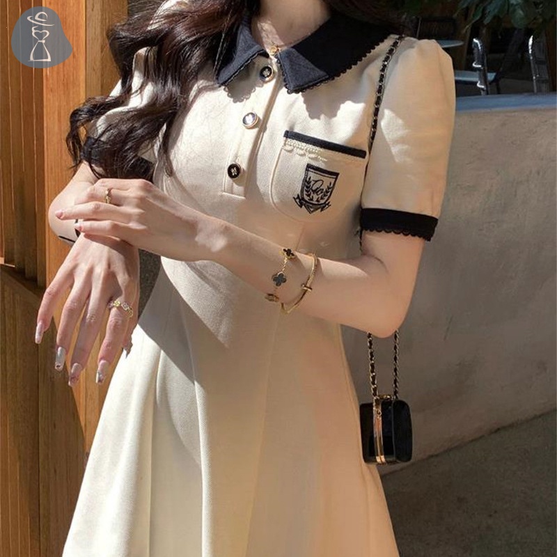 Đầm mini Dáng Chữ a Lưng Cao Phong Cách preppy Ngọt Ngào Cho Nữ Sinh