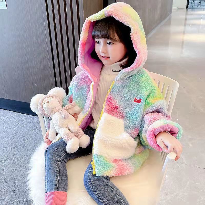 Momose Áo Khoác Lông Cừu Có Nón Nhuộm Màu Phong Cách Hàn Quốc Thời Trang Thu Đông Cho Bé Gái Trung Niên