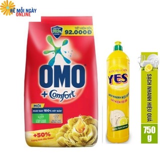 Combo Bột giặt Omo Comfort Tinh dầu thơm 5,3kg Tặng Nước Rửa Chén 750g