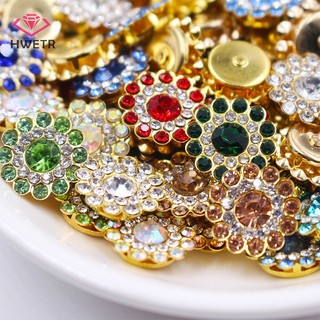25 Nút HWETR 14mm kiểu bông hoa đính đá thủy tinh pha lê lấp lánh viền thép để may vá quần áo