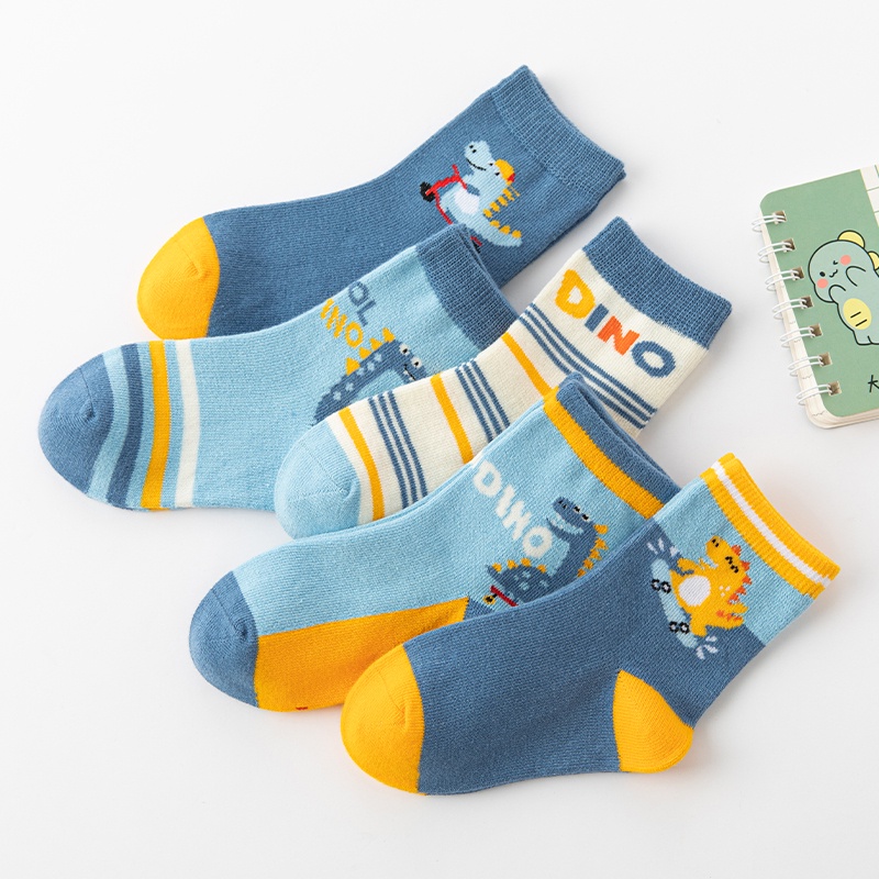 LJMOFA Vớ cotton Co Giãn Thoáng Khí In Họa Tiết Khủng Long Hoạt Hình Dễ Thương Cho Bé Trai