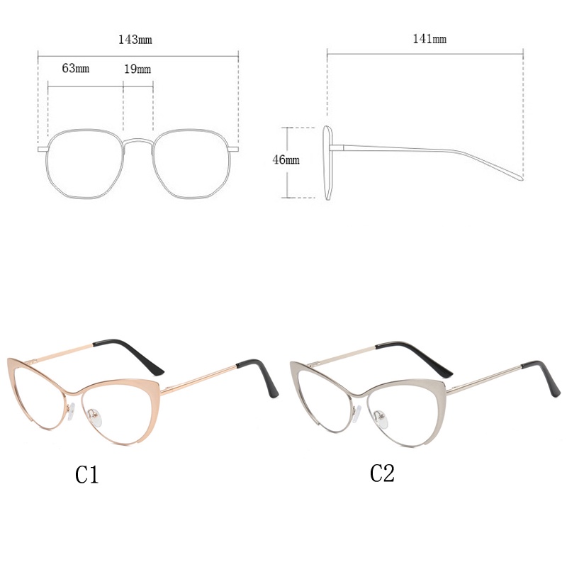 Kính Mát Mắt Mèo Gọng Kim Loại Chống Ánh Sáng Xanh Thời Trang Vintage Phương Tây Cho Nữ