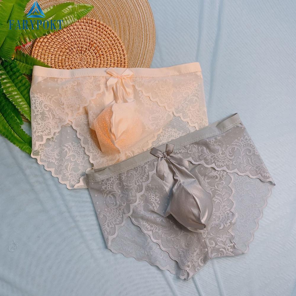 Quần Lót Lụa Phối Ren Màu Trơn Siêu Nhẹ Quyến Rũ Cho Nam