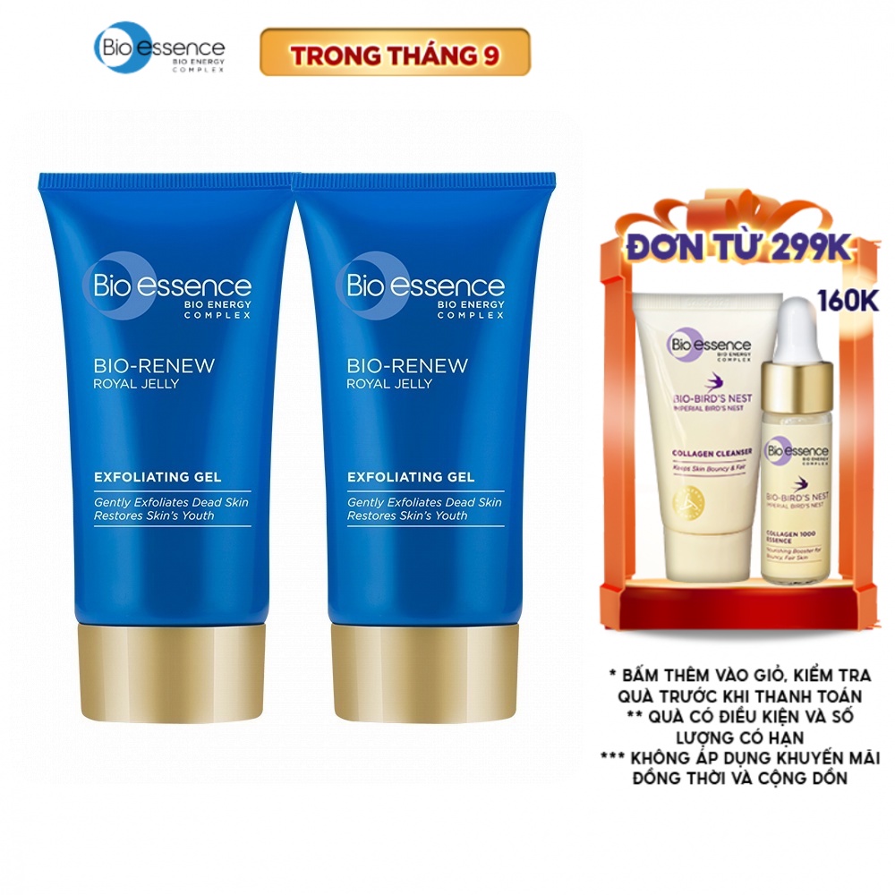 Bộ 2 Gel tẩy tế bào chết dưỡng da tươi trẻ Bio-Essence Bio-Renew tinh chất sữa ong chúa 60gr/chai