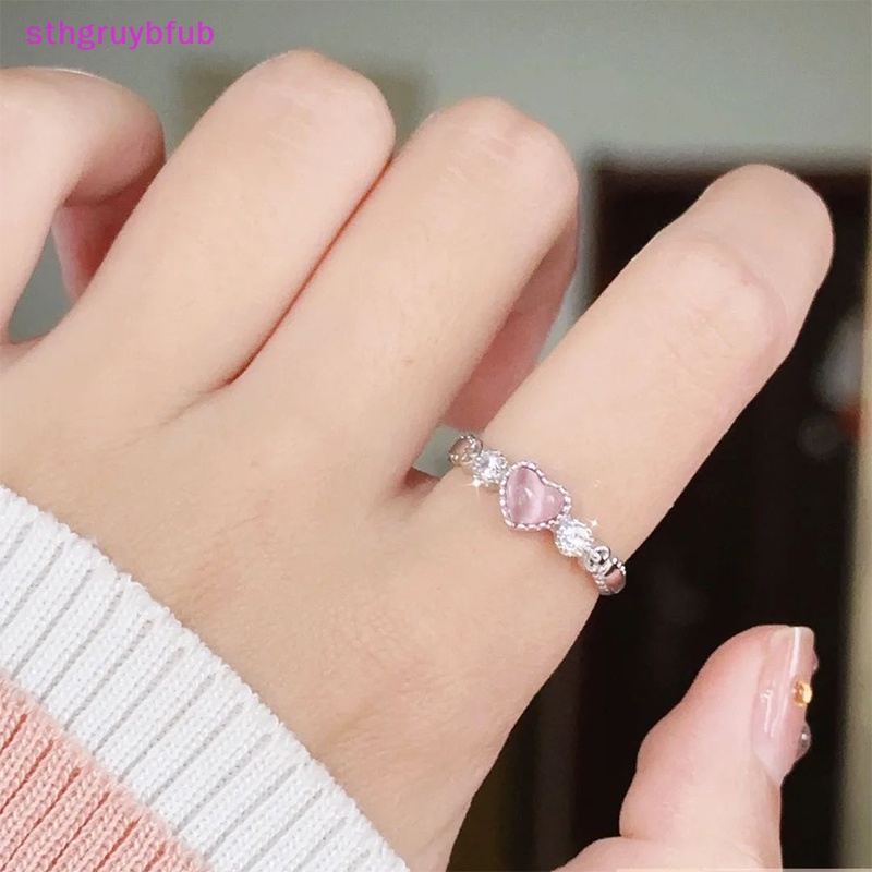Sthb Nhẫn Bạc Màu Hồng Hình Trái Tim Đá opal Phong Cách punk vintage Dễ Thương Dành Cho Nữ vn
