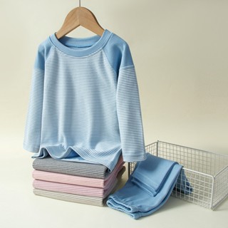 Bộ Đồ Ngủ 2 Món Mềm Mại In Họa Tiết Kẻ Sọc Thời Trang Thu Đông Chất Lượng Cao Có size 100-170 Cho Bé Trai Và Gái 2-13 Tuổi