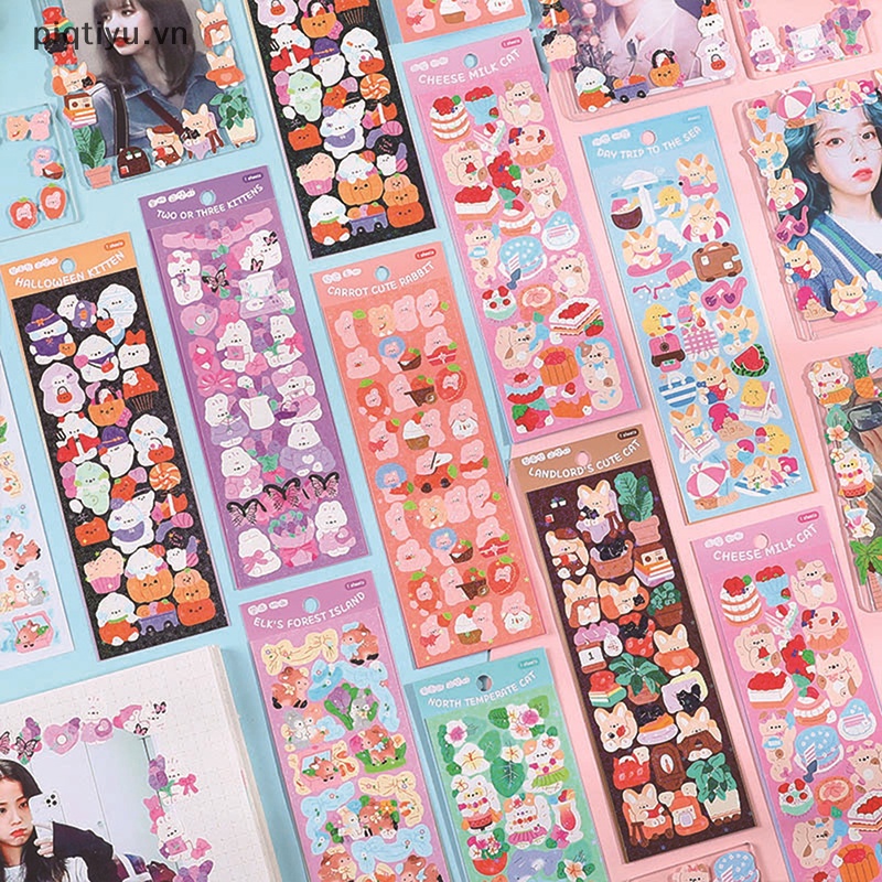 Pp 1 Tờ Hình Dán Mèo kawaii Lấp Lánh Trang Trí Sổ Tay Thủ Công diy vn